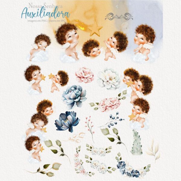 Santinhos Nossa Senhora Auxiliadora Kit Aquarelado Png