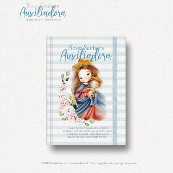 Santinhos Nossa Senhora Auxiliadora Kit Aquarelado Png