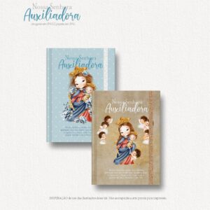 Santinhos Nossa Senhora Auxiliadora Kit Aquarelado Png