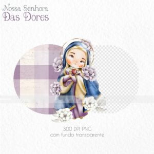 Santinhos Nossa Senhora das Dores Kit Digital Aquarelado Png