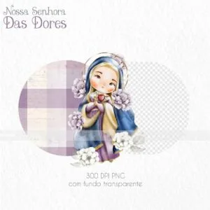 Santinhos Nossa Senhora das Dores Kit Digital Aquarelado Png