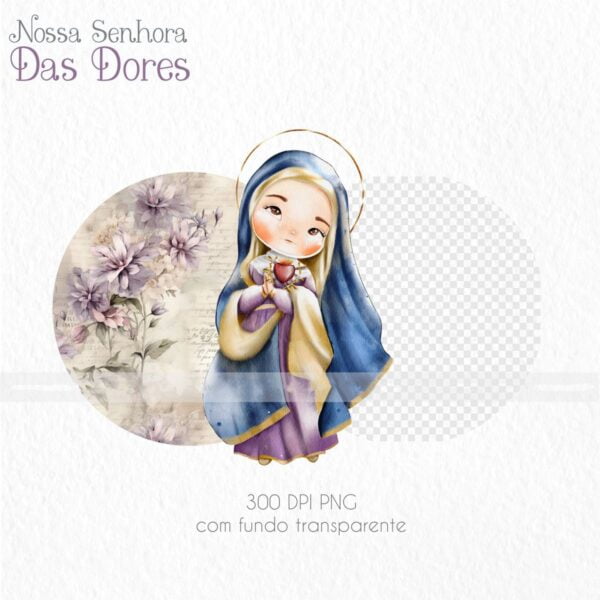 Santinhos Nossa Senhora das Dores Kit Digital Aquarelado Png