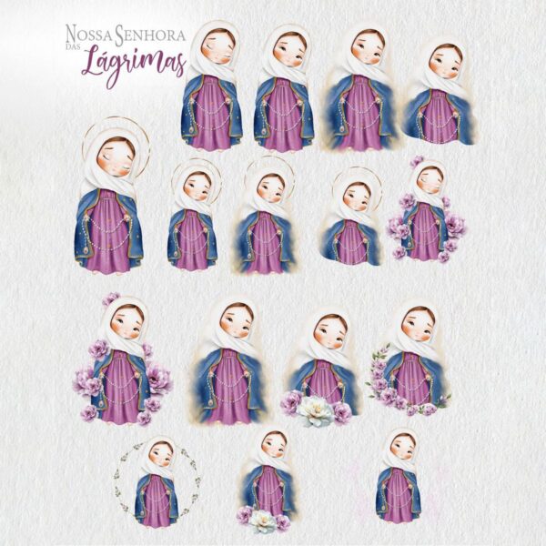 Santinhos Nossa Senhora das Lágrimas Kit Digital Aquarela