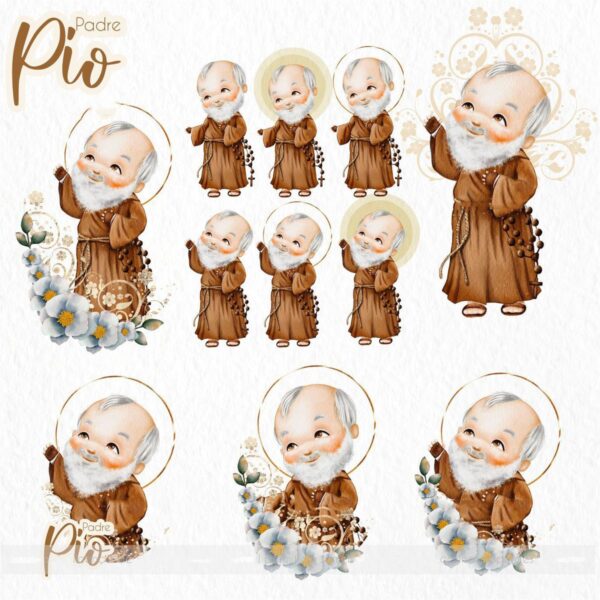 Santinhos Png Padre Pio Kit Digital Aquarelado Religioso 4