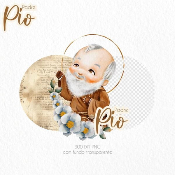 Santinhos Png Padre Pio Kit Digital Aquarelado Religioso 7