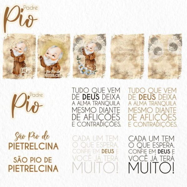 Santinhos Png Padre Pio Kit Digital Aquarelado Religioso 8