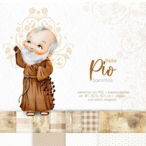 Santinhos Png Padre Pio Kit Digital Aquarelado Religioso 9