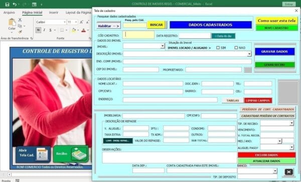 Sistema Controle Imóveis Aluguel Residencial Comercial Excel