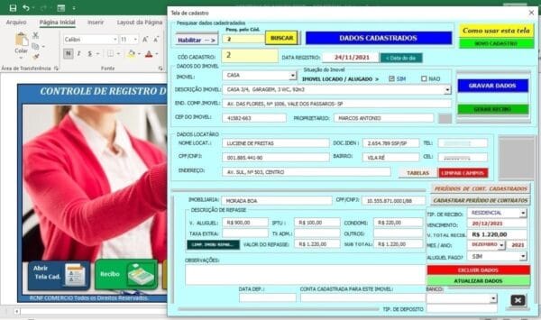 Sistema Controle Imóveis Aluguel Residencial Comercial Excel