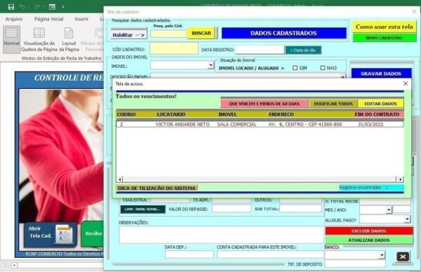 Sistema Controle Imóveis Aluguel Residencial Comercial Excel