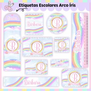 Tags Escolares Etiqueta Arco-Íris V2 - Arquivo de Corte