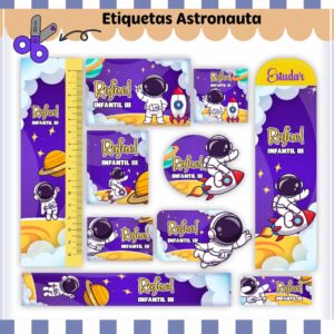 Tags Escolares Etiqueta Astronauta V2 - Arquivo de Corte
