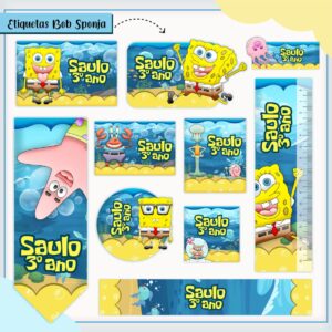 Tags Escolares Etiqueta Bob Esponja - Arquivo de Corte