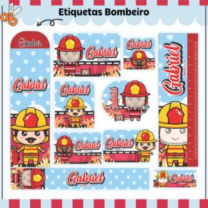 Tags Escolares Etiqueta Bombeiros - Arquivo de Corte