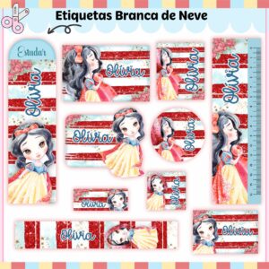Tags Escolares Etiqueta Branca de Neve - Arquivo de Corte