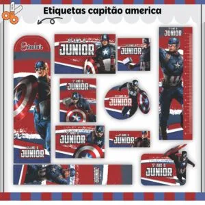 Tags Escolares Etiqueta Capitão América - Arquivo de Corte