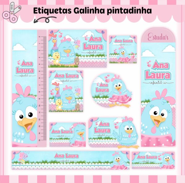 Tags Escolares Etiqueta Galinha Pintadinha Menina - Digital