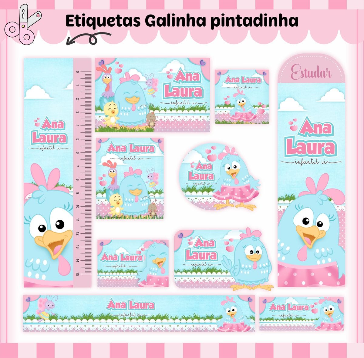 Tags Escolares Etiqueta Galinha Pintadinha Menina - Digital 1 Tags Escolares Etiqueta Galinha Pintadinha Menina - Digital