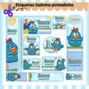 Tags Escolares Etiqueta Galinha Pintadinha Menino - Digital