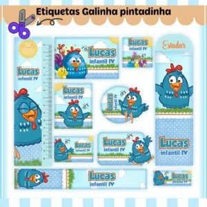 Tags Escolares Etiqueta Galinha Pintadinha Menino - Digital