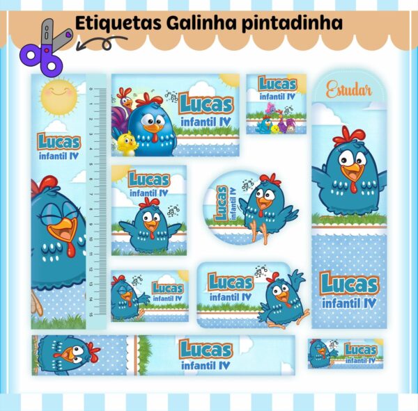 Tags Escolares Etiqueta Galinha Pintadinha Menino - Digital
