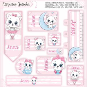 Tags Escolares Etiqueta Gatinha - Arquivo de Corte