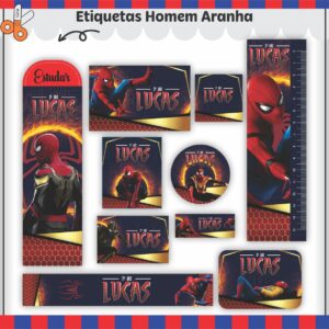 Tags Escolares Etiqueta Homem Aranha V2 - Arquivo de Corte