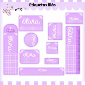 Tags Escolares Etiqueta Lilás - Arquivo de Corte