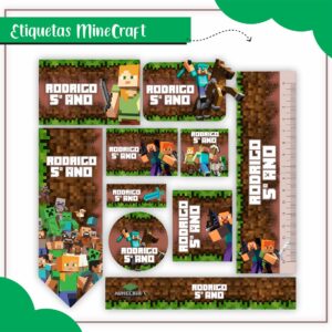 Tags Escolares Etiqueta Minecraft - Arquivo de Corte
