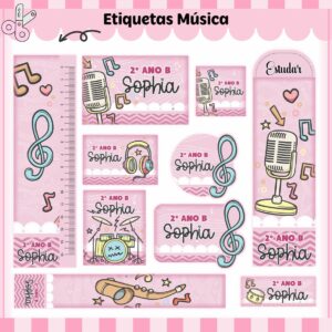 Tags Escolares Etiqueta Música Menina - Arquivo de Corte