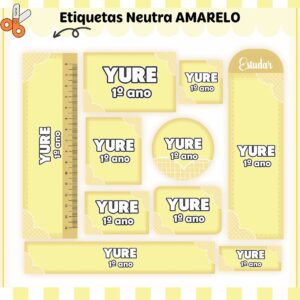 Tags Escolares Etiqueta Neutro Amarelo - Arquivo de Corte