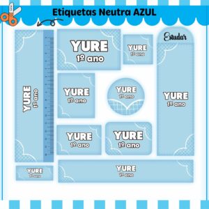 Tags Escolares Etiqueta Neutro Azul - Arquivo de Corte