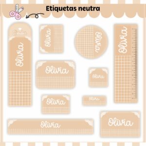 Tags Escolares Etiqueta Neutro Bege - Arquivo de Corte