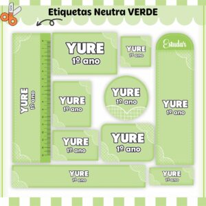 Tags Escolares Etiqueta Neutro Verde - Arquivo de Corte