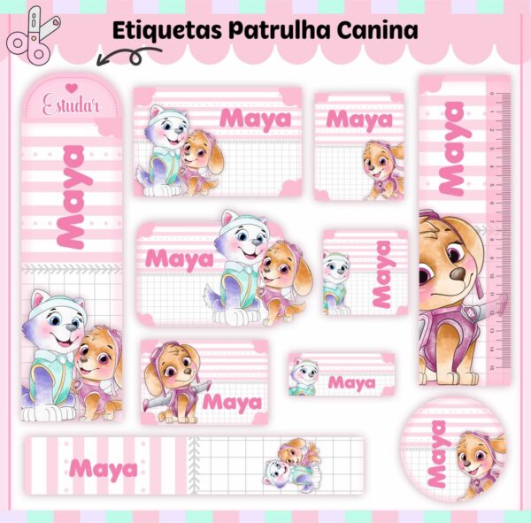 Tags Escolares Etiqueta Patrulha Canina Menina V2 - Digital