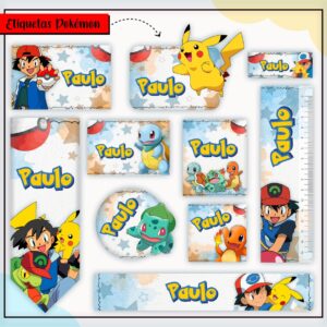 Tags Escolares Etiqueta Pokémon - Arquivo de Corte
