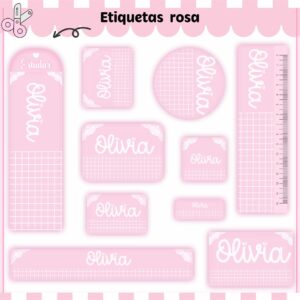 Tags Escolares Etiqueta Rosa Neutro - Arquivo de Corte
