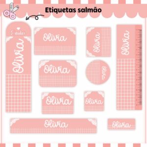 Tags Escolares Etiqueta Salmão Neutro - Arquivo de Corte
