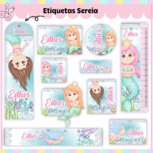 Tags Escolares Etiqueta Sereia V3 - Arquivo de Corte