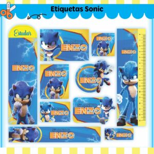 Tags Escolares Etiqueta Sonic V2 - Arquivo de Corte