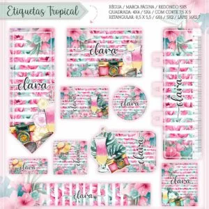 Tags Escolares Etiqueta Tropical - Arquivo de Corte 11 Tags Escolares Etiqueta Tropical - Arquivo de Corte