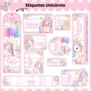 Tags Escolares Etiqueta Unicórnio V3 - Arquivo de Corte