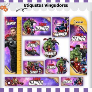 Tags Escolares Etiqueta Vingadores V2 - Arquivo de Corte