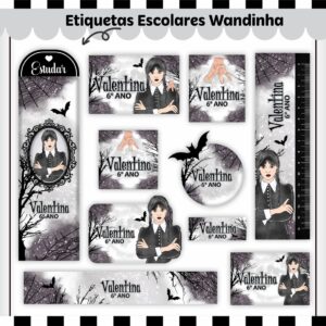 Tags Escolares Etiqueta Wandinha - Arquivo de Corte
