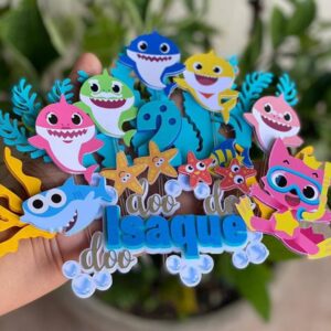 topo de bolo baby shark camadas arquivo digital topper de bolo 1