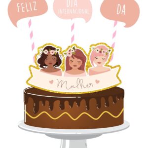topo de bolo dia das mulheres mod4 arquivo digital topper de bolo 1