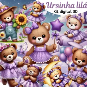 Ursinha Lilas Arquivos Png Para Decoracao De Festa Infantil 2
