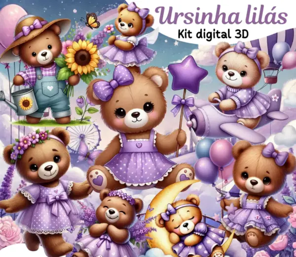 Ursinha Lilas Arquivos Png Para Decoracao De Festa Infantil 2